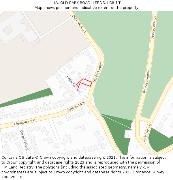 1A, OLD PARK ROAD, LEEDS, LS8 1JT: Location map and indicative extent of plot