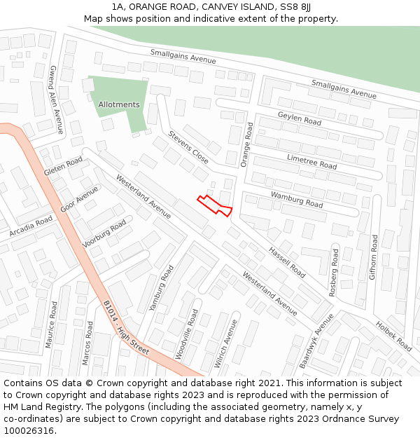 1A, ORANGE ROAD, CANVEY ISLAND, SS8 8JJ: Location map and indicative extent of plot