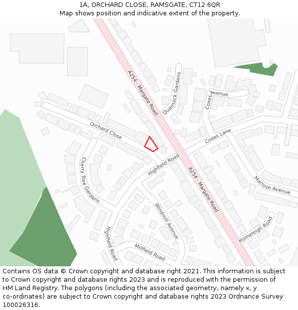 1A, ORCHARD CLOSE, RAMSGATE, CT12 6QR: Location map and indicative extent of plot
