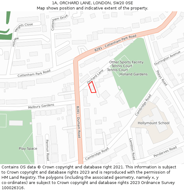 1A, ORCHARD LANE, LONDON, SW20 0SE: Location map and indicative extent of plot