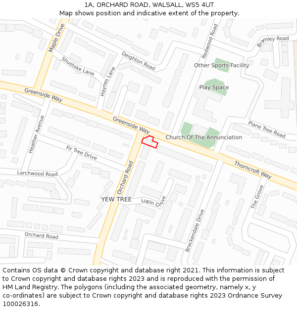 1A, ORCHARD ROAD, WALSALL, WS5 4UT: Location map and indicative extent of plot