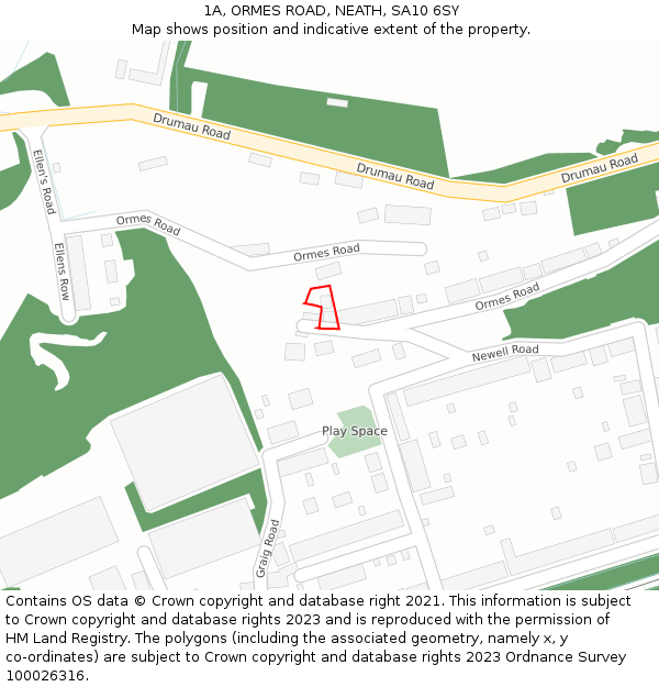 1A, ORMES ROAD, NEATH, SA10 6SY: Location map and indicative extent of plot