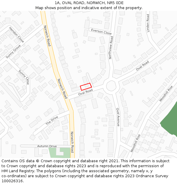 1A, OVAL ROAD, NORWICH, NR5 0DE: Location map and indicative extent of plot
