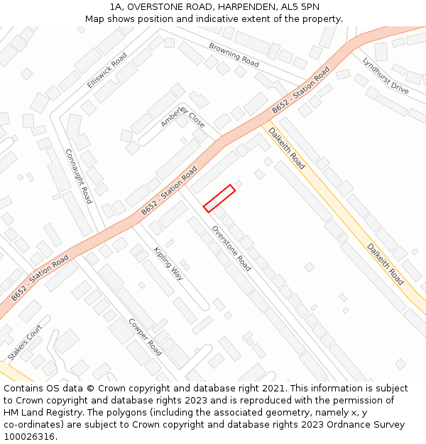 1A, OVERSTONE ROAD, HARPENDEN, AL5 5PN: Location map and indicative extent of plot