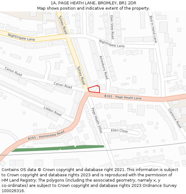 1A, PAGE HEATH LANE, BROMLEY, BR1 2DR: Location map and indicative extent of plot