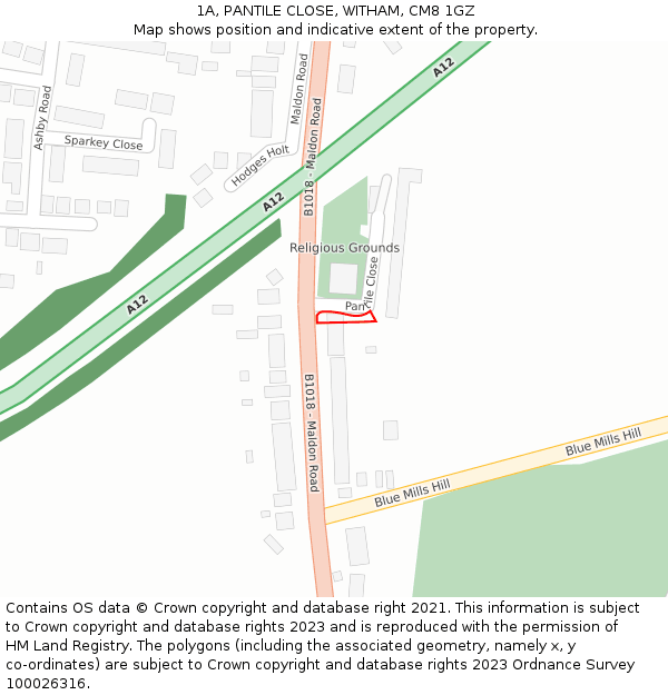 1A, PANTILE CLOSE, WITHAM, CM8 1GZ: Location map and indicative extent of plot