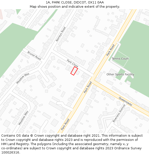1A, PARK CLOSE, DIDCOT, OX11 0AA: Location map and indicative extent of plot