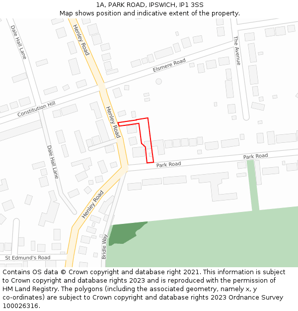 1A, PARK ROAD, IPSWICH, IP1 3SS: Location map and indicative extent of plot
