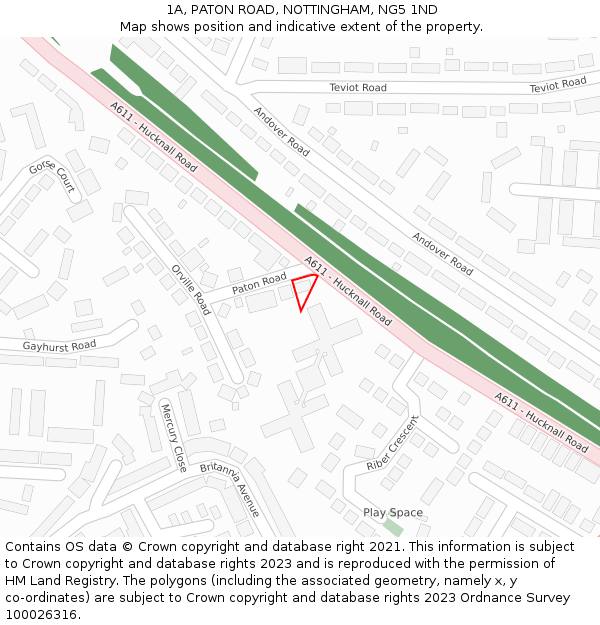 1A, PATON ROAD, NOTTINGHAM, NG5 1ND: Location map and indicative extent of plot