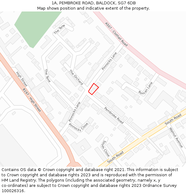 1A, PEMBROKE ROAD, BALDOCK, SG7 6DB: Location map and indicative extent of plot