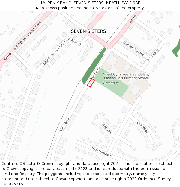 1A, PEN Y BANC, SEVEN SISTERS, NEATH, SA10 9AB: Location map and indicative extent of plot