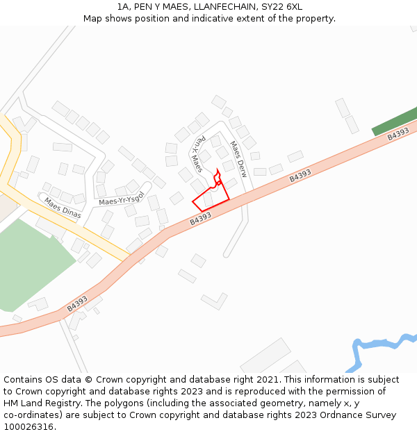 1A, PEN Y MAES, LLANFECHAIN, SY22 6XL: Location map and indicative extent of plot