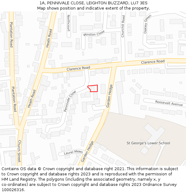 1A, PENNIVALE CLOSE, LEIGHTON BUZZARD, LU7 3ES: Location map and indicative extent of plot