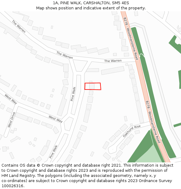 1A, PINE WALK, CARSHALTON, SM5 4ES: Location map and indicative extent of plot