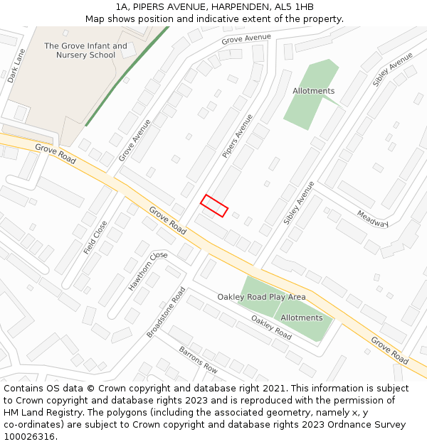 1A, PIPERS AVENUE, HARPENDEN, AL5 1HB: Location map and indicative extent of plot