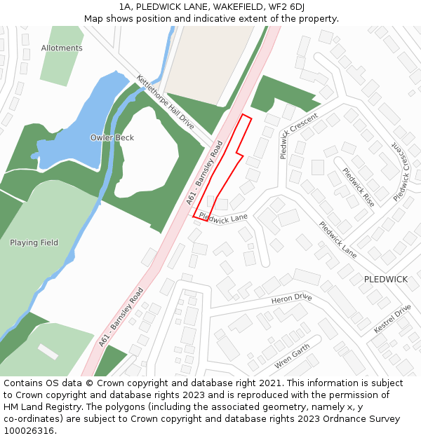 1A, PLEDWICK LANE, WAKEFIELD, WF2 6DJ: Location map and indicative extent of plot