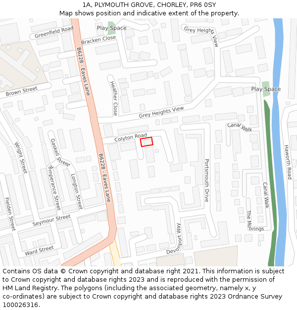 1A, PLYMOUTH GROVE, CHORLEY, PR6 0SY: Location map and indicative extent of plot