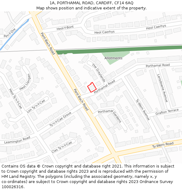 1A, PORTHAMAL ROAD, CARDIFF, CF14 6AQ: Location map and indicative extent of plot