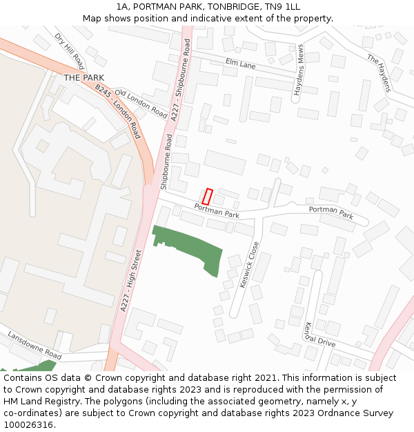 1A, PORTMAN PARK, TONBRIDGE, TN9 1LL: Location map and indicative extent of plot