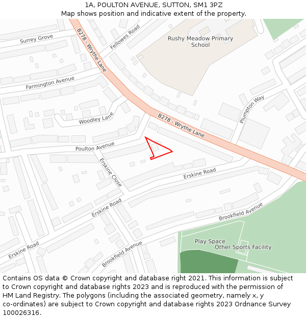 1A, POULTON AVENUE, SUTTON, SM1 3PZ: Location map and indicative extent of plot