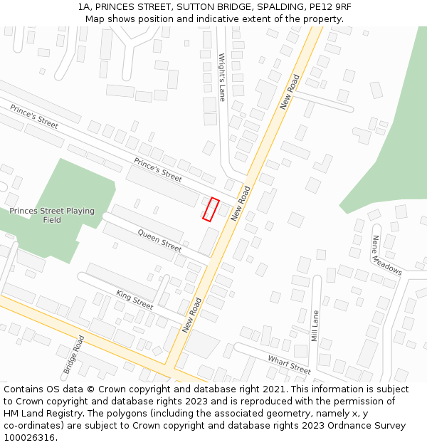 1A, PRINCES STREET, SUTTON BRIDGE, SPALDING, PE12 9RF: Location map and indicative extent of plot