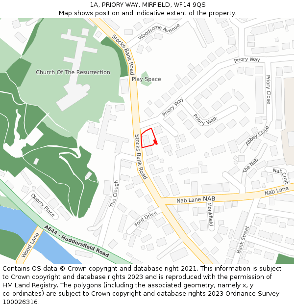 1A, PRIORY WAY, MIRFIELD, WF14 9QS: Location map and indicative extent of plot