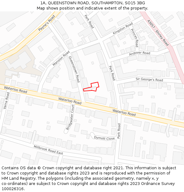 1A, QUEENSTOWN ROAD, SOUTHAMPTON, SO15 3BG: Location map and indicative extent of plot