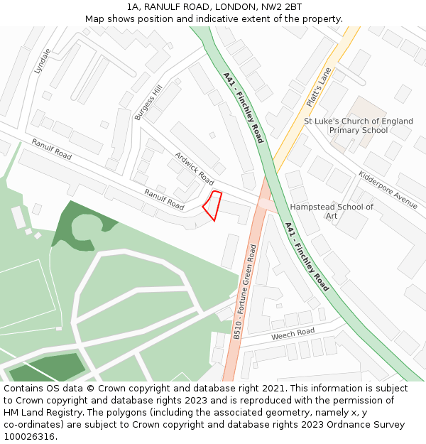 1A, RANULF ROAD, LONDON, NW2 2BT: Location map and indicative extent of plot
