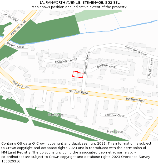 1A, RANWORTH AVENUE, STEVENAGE, SG2 8SL: Location map and indicative extent of plot