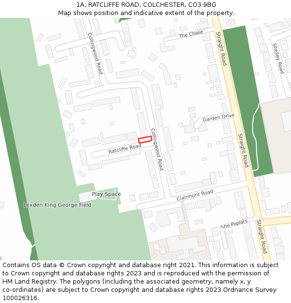 1A, RATCLIFFE ROAD, COLCHESTER, CO3 9BG: Location map and indicative extent of plot