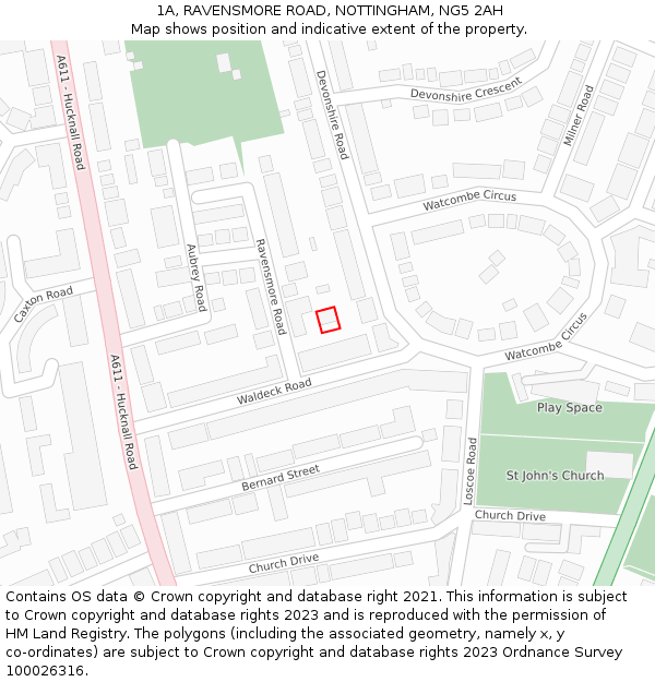 1A, RAVENSMORE ROAD, NOTTINGHAM, NG5 2AH: Location map and indicative extent of plot