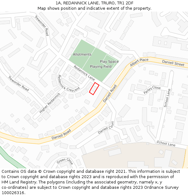 1A, REDANNICK LANE, TRURO, TR1 2DF: Location map and indicative extent of plot