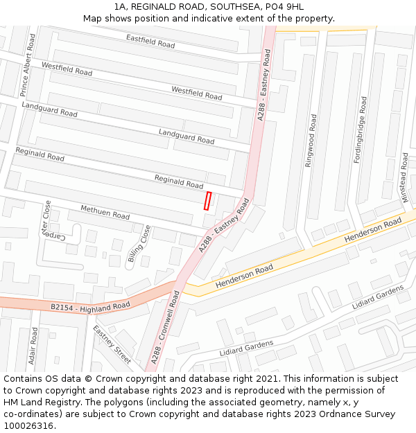 1A, REGINALD ROAD, SOUTHSEA, PO4 9HL: Location map and indicative extent of plot