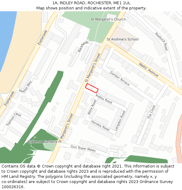 1A, RIDLEY ROAD, ROCHESTER, ME1 1UL: Location map and indicative extent of plot