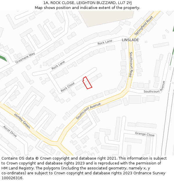 1A, ROCK CLOSE, LEIGHTON BUZZARD, LU7 2YJ: Location map and indicative extent of plot