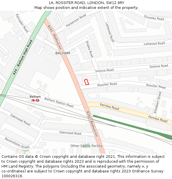 1A, ROSSITER ROAD, LONDON, SW12 9RY: Location map and indicative extent of plot