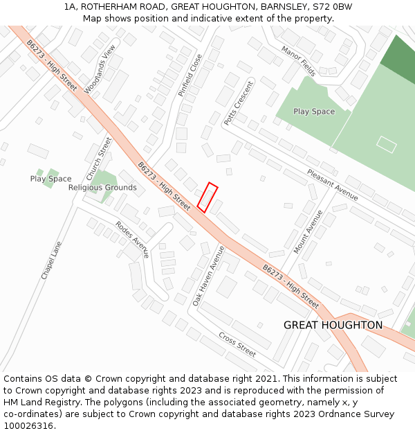 1A, ROTHERHAM ROAD, GREAT HOUGHTON, BARNSLEY, S72 0BW: Location map and indicative extent of plot