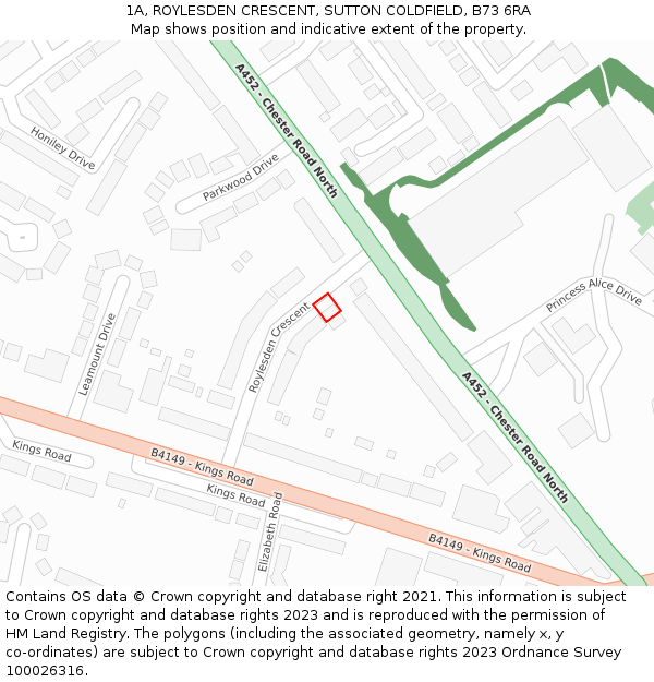 1A, ROYLESDEN CRESCENT, SUTTON COLDFIELD, B73 6RA: Location map and indicative extent of plot