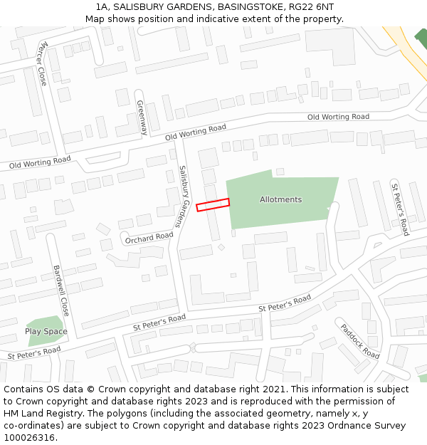 1A, SALISBURY GARDENS, BASINGSTOKE, RG22 6NT: Location map and indicative extent of plot