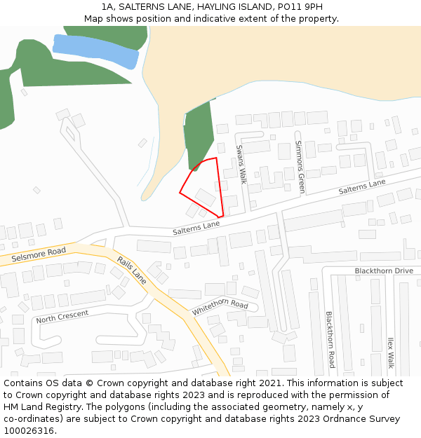 1A, SALTERNS LANE, HAYLING ISLAND, PO11 9PH: Location map and indicative extent of plot