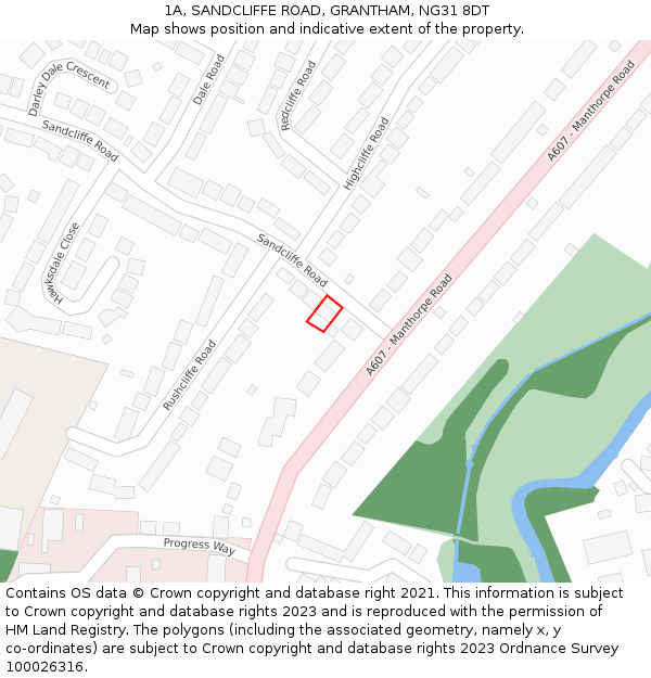 1A, SANDCLIFFE ROAD, GRANTHAM, NG31 8DT: Location map and indicative extent of plot