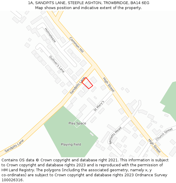 1A, SANDPITS LANE, STEEPLE ASHTON, TROWBRIDGE, BA14 6EG: Location map and indicative extent of plot