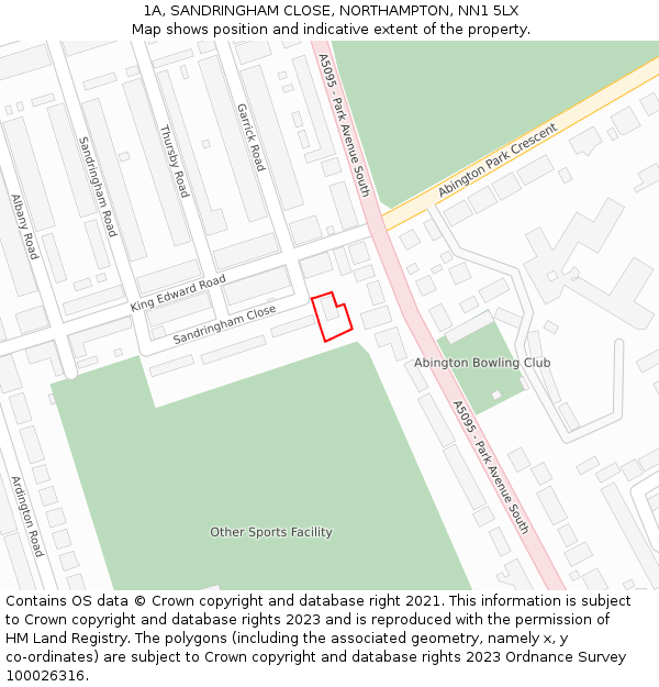 1A, SANDRINGHAM CLOSE, NORTHAMPTON, NN1 5LX: Location map and indicative extent of plot