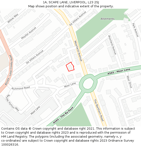 1A, SCAPE LANE, LIVERPOOL, L23 2SJ: Location map and indicative extent of plot