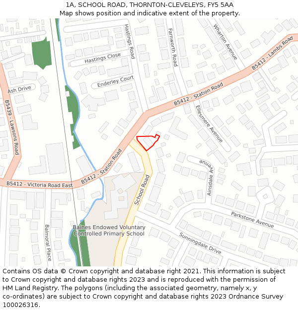 1A, SCHOOL ROAD, THORNTON-CLEVELEYS, FY5 5AA: Location map and indicative extent of plot
