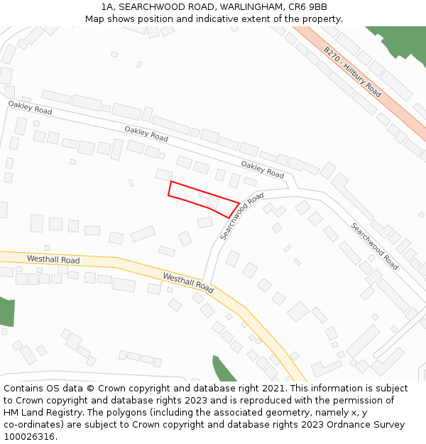 1A, SEARCHWOOD ROAD, WARLINGHAM, CR6 9BB: Location map and indicative extent of plot