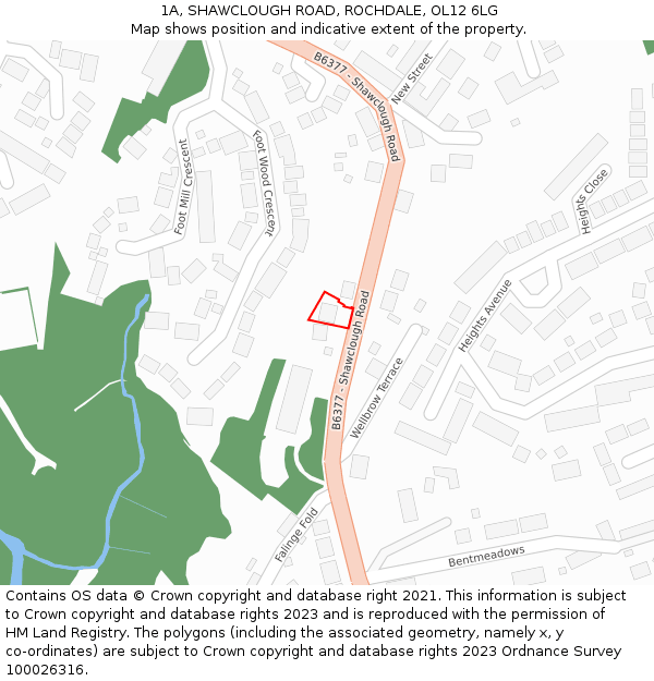 1A, SHAWCLOUGH ROAD, ROCHDALE, OL12 6LG: Location map and indicative extent of plot