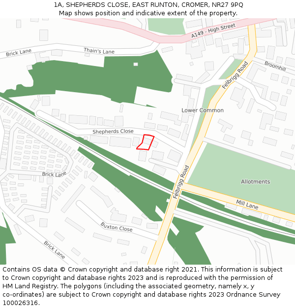 1A, SHEPHERDS CLOSE, EAST RUNTON, CROMER, NR27 9PQ: Location map and indicative extent of plot