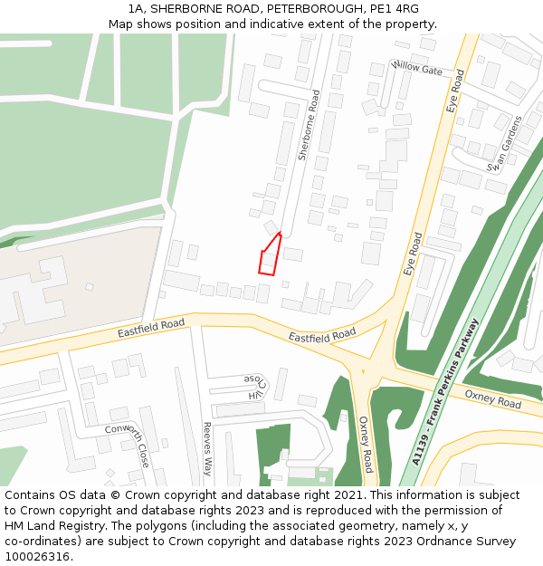 1A, SHERBORNE ROAD, PETERBOROUGH, PE1 4RG: Location map and indicative extent of plot