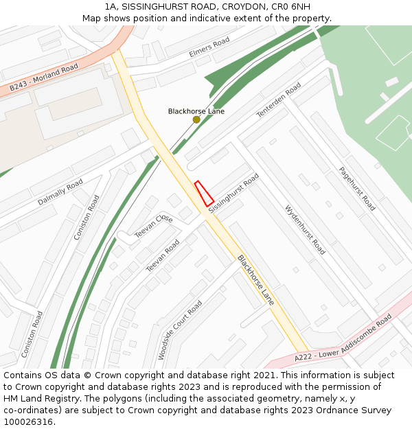1A, SISSINGHURST ROAD, CROYDON, CR0 6NH: Location map and indicative extent of plot